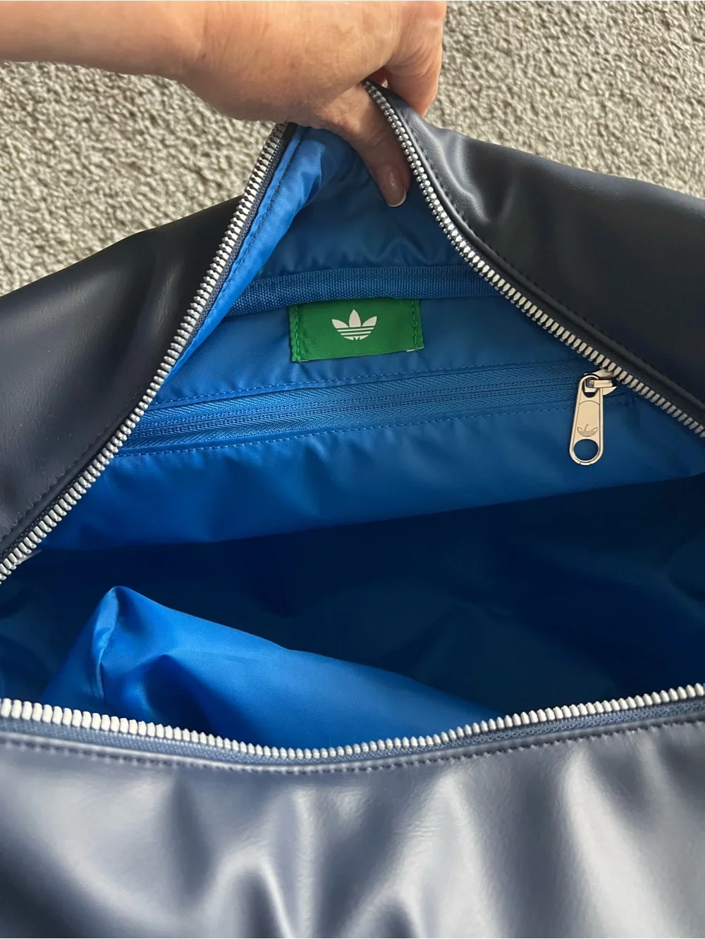 adidas Navy Duffel Bag with Bright Blue Accents